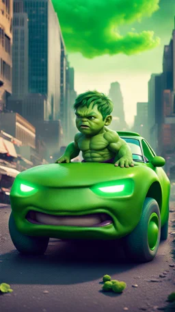 Baby Hulk as la voiture surreal 8K image