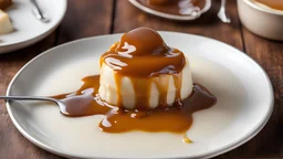 Cream caramel pudding with caramel sauce in plate