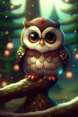 Cute, smiling, owl, christmas tree