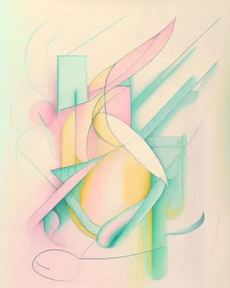 Abstract pastel painting with sketchy pencil outlines