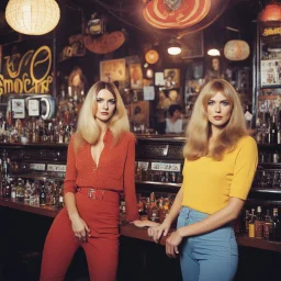 [colour picture: possibilities, one blonde and one brunette] They spoke of the transformative power of words, the need to challenge societal norms, and the responsibility of artists to provoke change. In the sanctuary of the smoky bar, they found solace in their shared vision of a world reborn, where the groovy '60s became a catalyst for revolution, not just in society but within themselves. Together, they vowed to continue their journey, to push boundaries, challenge the status quo, and capture