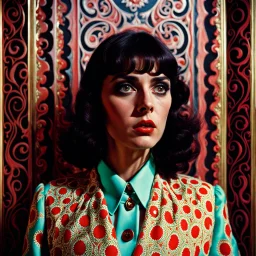 Strong texture, photorealism. Intricate patterns, hypermaximalist. Surreal, eerily mysterious, pastel colors. Italian horror, Dario Argento. Movie shot, spooky horror. 1970's Italian movie. 33mm photography.