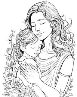 real mother coloring pages, no black color, no no flower, b/w outline art for kids coloring book page, Kids coloring pages, full white, kids style, white background, whole body, Sketch style, full body (((((white background))))), only use the outline., cartoon style, line art, coloring book, clean line art, white background, Sketch style