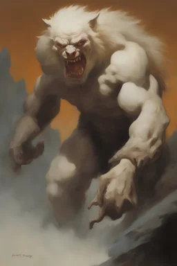 A giant, snarling albino Werewolf - oil painting by Frank Frazetta