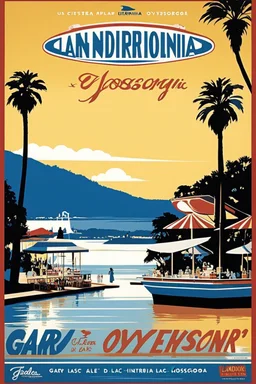 VISIT LANDIFORNIA [Affiches vintage by Gary Godel] Famous iconic landifornia Lac d'Hossegor with its iconic oyster bars