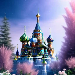 one Russian crystal subtle castle blue and pink in a galactic ambiance , transparent petals, delicate colors, bin the foreground, full of details, smooth，soft light atmosphere, light effect，vaporwave colorful, concept art, smooth, extremely sharp, masterpiece, best quality, blue skinned, sparkling,8k, , sun light, 4K, RAW, depth of field,high contrast,