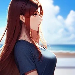 red long haired woman, casual clotting, realistic, HD4k, watery cloud background, close up shot,