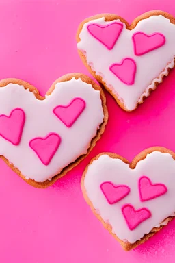 Heart shaped cookies with pink background