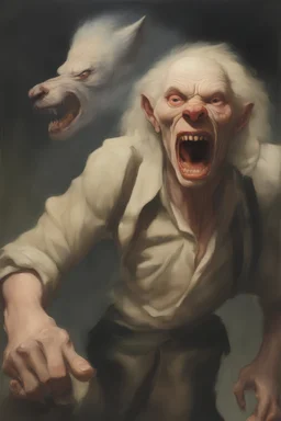 A giant, snarling albino Werewolf - oil painting by Norman Rockwell