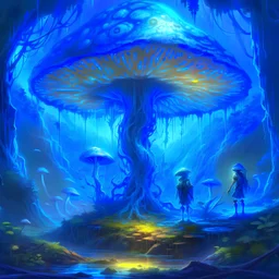 mushroom, fantastic, Cordyceps, giant, van gogh, translucent, concept art, alien, blue