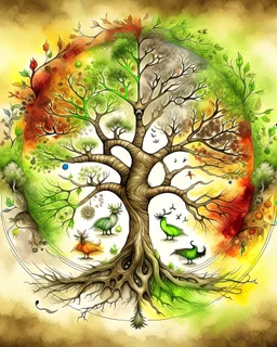 The tree of life is made of the four seasons of spring, summer, autumn, winter, along with light, water, fire, wind, soil and love