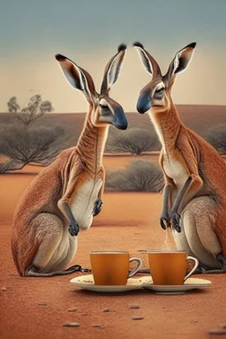 kangaroos drinking coffee