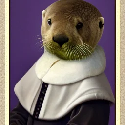 A sea otter in the style of Girl With a Pearl Earing by Vermeer
