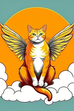 orange cat with stripes in heaven with wings and a halo modern