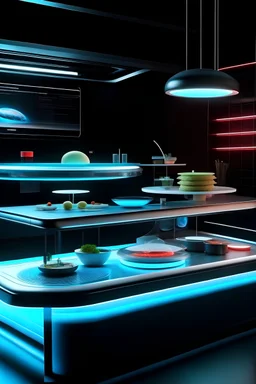 Create a Space-Age Sushi Bar, with levitating sushi platters and holographic soy sauce dispensers. Clean art line, no shadows, clean details