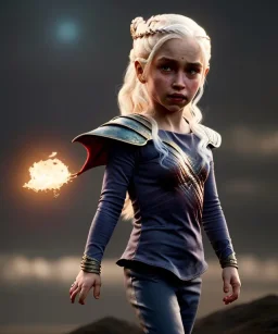 Daenerys Targaryen toddler, full body, dramatic lighting, angry, hyper realistic,