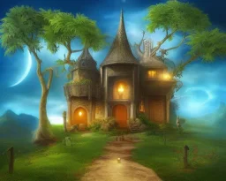 mystical house on a hot tropical island, fantasy art, surreal art,