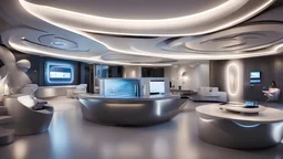 smart tech hotel reception, like in the spaceship