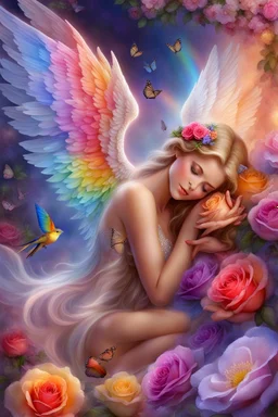 Beautiful angel, Trés belles roses, rainbows, beautiful colors, gardens , flowers, cascades,Birds, butterfly