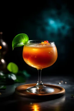 Food photo of the cocktail "Fairy Kiss" in the natural style of, light foro, the focus of the photo is slightly to the left, angle 45 degrees, side lighting