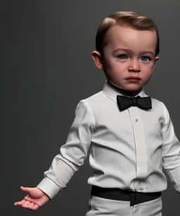 James bond toddler, full body, dramatic lighting, hyper realistic