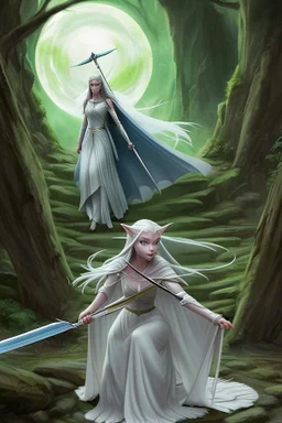 Young Galadriel knew that she was no match for the ogre in a fair fight. But she was determined to protect herself and her home, so she drew her sword and charged. The ogre was surprised by Galadriel's attack. It swung its club at her, but she dodged out of the way. Then, she slashed at the ogre's leg with her sword. The ogre roared in pain and stumbled back.