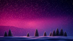 Golden Sparkling Christmas Background With Elegant Purple Navy-Blue And Black Sky With Subtle Snowfall And Mini Christmas Trees Showing Dramatic And Cinematic Ambiance.