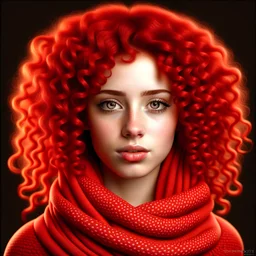 "Create a photorealistic portrait of a woman in a Persian chadori style. curly red hair, The photo should be ultra-detailed and hyper-realistic, featuring beautiful eyes and a red scarf."