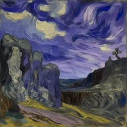 A purple cavern in the cloudy sky painted by Vincent van Gogh