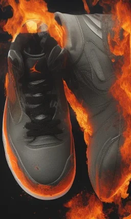 Jordan 3 black sneaker made out of fire. Animation movie style.