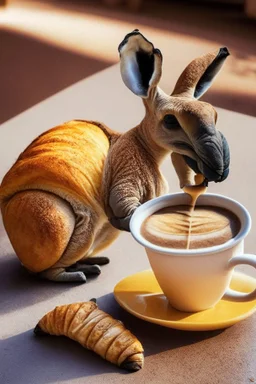 coffee next to croissant eaten by kangaroo