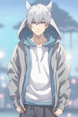 Anime man wearing a hoodie with a slight smile