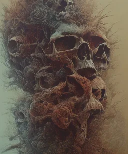 skull and neural network. oil on canvas, beksinski, poster