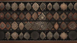 Hyper Realistic Detailed Traditional Ajrak-Fabric-Design on Rustic-Grungy-Black-Background