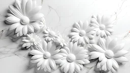 White gypsum flowers on white marble background. Generative AI.