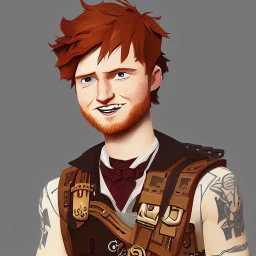 ed sheeran with dark brown hair, round head, lego, steampunk