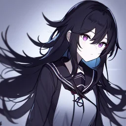 Clear focus, High resolution, rough line sketch art, long black hair, hair between eyes, fluffy hair, purple eyes, wearing a black and red sailor uniform, dark aura, 1girl