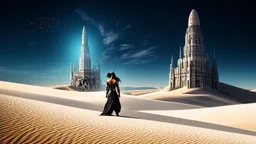 White desert sands with black tower painterly fantasy art matrix style cyborg portrait detailed symmetrical realistic eyes steampunk cyborg cyborg intricate detailed to scale hyperrealistic dark lighting digital concept art