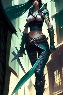 a woman with a Ninja's Machete standing in front of a building, akali, akali from league of legends, league of legends concept art, league of legends splash art, riot games concept art, league of legends character art, league of legends art, official splash art, iconic character splash art, beautiful female assassin, league of legend, league of legends art style