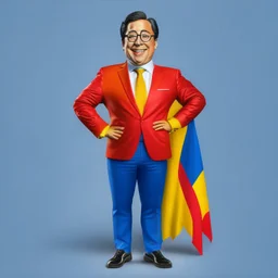 Caricatura del presidente de Colombia Gustavo Petro, color amarillo, azul y rojo, cuerpo completo, 4k