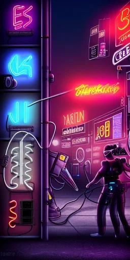 human cleaning batteries of cyborgs,centered, detailed, 8k, fabrik , arbeit, sklaverei,cyberpunk art, neon signs, wide angle,
