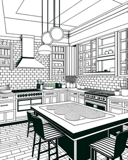 kitchen aesthetic harmony modern and luxury fusion in interior design of a dream home ,Coloring Book for Adults and Kids, Instant Download, Grayscale Coloring Book
