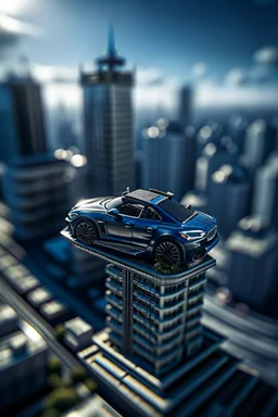 car on top of sky scraper, shot on Hasselblad h6d-400c, zeiss prime lens, bokeh like f/0.8, tilt-shift lens 8k, high detail, smooth render, down-light, unreal engine, prize winning