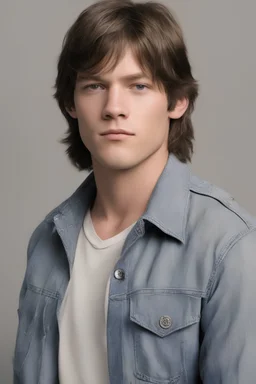 1980's yearbook photo, teenage Daryl Dixon (Norman Reedus) 14 years old, brown hair, 1980's hairstyle and clothes, photorealistic, --ar 9:16 --style raw