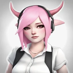 ROBLOX woman character pink hair with horns with white t-shirt and black tie