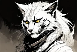 create an ethereal, otherworldly anthropomorphic Khajiit Lynx woman , in the comic book art style of Mike Mignola, Bill Sienkiewicz, and Jean Giraud Moebius, with highly detailed fur and feminine facial features , finely inked , dramatic natural lighting