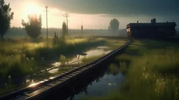 Terrifying train station. Overwhelming wetland at dawn. Strange path in a pond