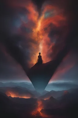 heart-shaped, close-up, Head and shoulders portrait of Adam and Eve, double exposure shadow of the ghost, Invisible, extremely colorful, multicolored lightning, outer space, planets, stars, galaxies, fire, explosions, smoke, volcanic lava, craggy mountain peaks in the background, 32k UHD, 1080p, 1200ppi, 2000dpi, digital photograph