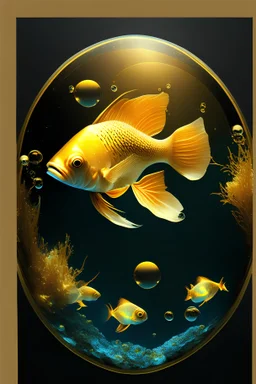 Fish in an outer space aquarium gold color