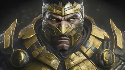 middle-aged armored fist fighter with golden eyes